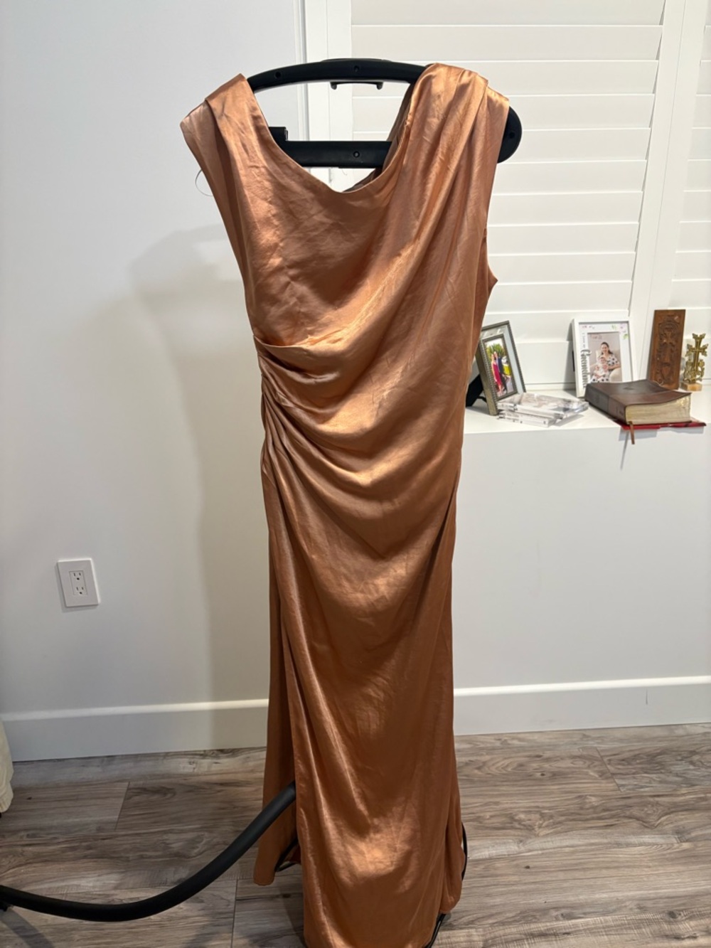 Elliatt Copper Satin Draped Maxi Dress
